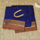 Ilkal Cotton Silk Ink Blue Saree Wit Gold Zari Border