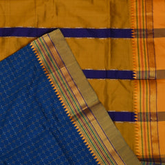 Ilkal Cotton Silk Peacock Blue With Yellow Zari Border