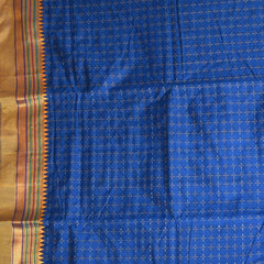 Ilkal Cotton Silk Peacock Blue With Yellow Zari Border