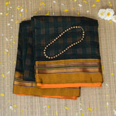 Ilkal Cotton Silk Bottle Green Saree With Mustard Border