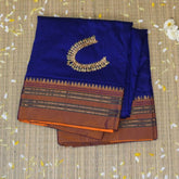 Ilkal Cotton Silk Blue Saree Rust Brown Border