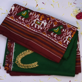 Pochampally Ikkat Green Saree with Double Ikkat and Pallu and Blouse