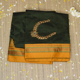 Ilkal Cotton Silk Bottle Green Saree With Golden Yellow Border