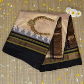 Ilkal Gadal Pure Silk Cream Saree With Black Border