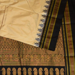 Ilkal Gadal Pure Silk Cream Saree With Black Border