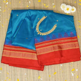 Ilkal Gadwal Pure Silk Blue Saree With Red Border