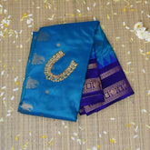 Ilkal Gadwal Pure Silk Aqua Blue Saree With Ink Blue Border