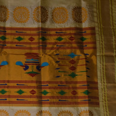 Ilkal Gadwal Silk Paithani Pallu Cream Saree Jari Boarder with Blouse