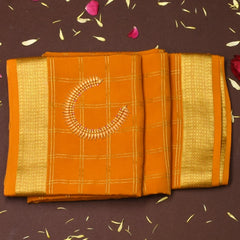 Mysore Crepe Silk Amber Orange Saree