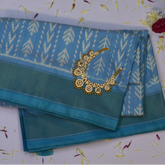 Pochampally Ikkat Sky Blue Saree with Zari Border and Blouse