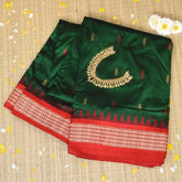 Ilkal Pure Silk Dark Green Saree With Red Border