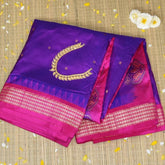 Ilkal Pure Silk Violet Saree With Pink Border