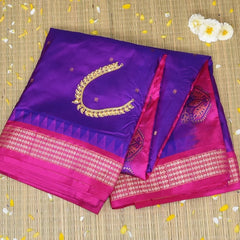 Ilkal Pure Silk Violet Saree With Pink Border