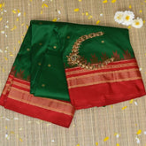 Ilkal Pure Silk Green Saree With Red Border