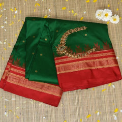 Ilkal Pure Silk Green Saree With Red Border