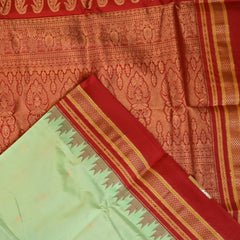Ilkal Pure Silk Pista Green With Red Border