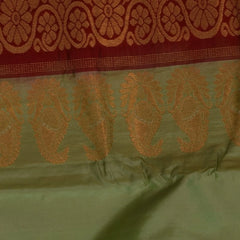 Ilkal Pure Silk Pista Green With Red Border