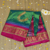 Ilkal Pure Silk Green Saree With Pink Border
