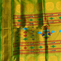 Ilkal Gadwal Silk Paithani Pallu Rama Green Saree Jai Boarder with Blouse