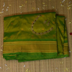Ilkal Gadwal Silk Paithani Pallu Rama Green Saree Jai Boarder with Blouse