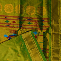 Ilkal Gadwal Silk Paithani Pallu Rama Green Saree Jai Boarder with Blouse
