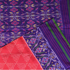 Pochampally Ikkat Dark Pink Saree with Purple Border and Blouse