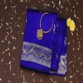 Benarasi pure silk indigo blue saree with jari work boarder