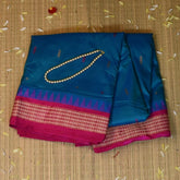 Ilkal Orissa Pallu Blue Saree Pink Thread Work Boarder with Blouse