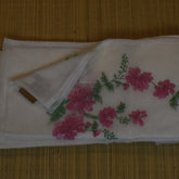 White Kota Saree with Vibrant Magenta Floral Work