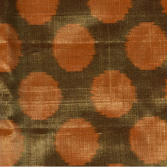 Pochampally Ikkat Mehndi Green Gold Tissue Saree with Orange Motifs, Zari Border, and Blouse