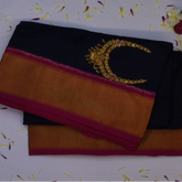 Pochampally Ikkat Navy Blue Saree with Pink Zari Border and Blouse