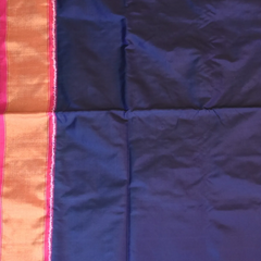 Pochampally Ikkat Navy Blue Saree with Pink Zari Border and Blouse