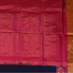 Pochampally Ikkat Navy Blue Saree with Pink Zari Border and Blouse