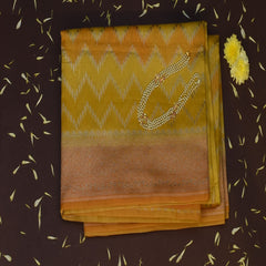 Benarasi rang kart cora cotton mustard yellow mix saree with jari work boarder