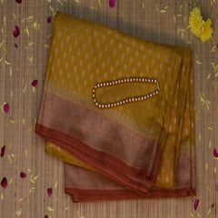 Benarasi cora cotton tissue lemon yellow saree with jari work