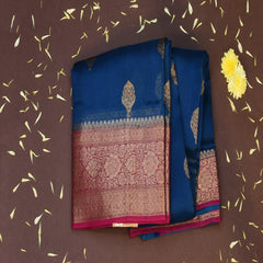 Benarasi cora silk shot blue saree with red jari work boarder