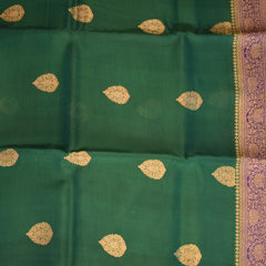 Benarasi cora silk bottle green saree with purple boarder jari work