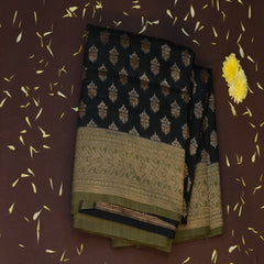 Benarasi monga silk gray black saree with jari work boarder