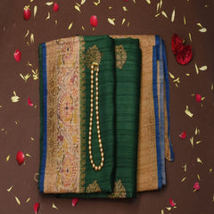 Benarasi georgette green saree with thread & jari work boarder