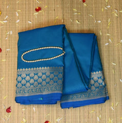 Banarasi Art Silk Aqua Blue Silver Jari Boarder with Blouse