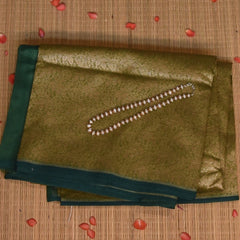 Olive Green Benares Chanderi Saree with Blue Zari Border