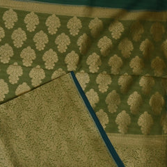 Olive Green Benares Chanderi Saree with Blue Zari Border