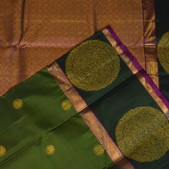 Kanchipuram Silk Olive Green Saree with Blouse