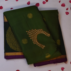 Kanchipuram Silk Olive Green Saree with Blouse