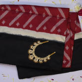 Pochampally Ikkat Cranberry Red Saree with Black Border and Blouse