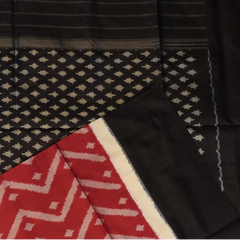Pochampally Ikkat Cranberry Red Saree with Black Border and Blouse