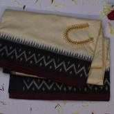 Pochampally Ikkat Cream Saree with Black Border and Blouse