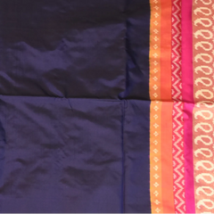 Pochampally Ikkat Navy Blue Saree with Multi-Layered Paisley Design Border and Blouse