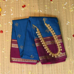 Kanchivaram Deep Blue Wine Boarder with Blouse