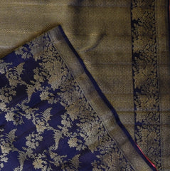 Kanchivaram Navy Blue Saree With Jari Boarder with Blouse